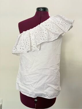 Parker White One-Shoulder Eyelet Ruffle Top